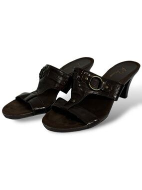 Aerosoles A2 Vintage Brown Faux Leather Sandals Heels Womens Size 7 M‎ Y2K 90s